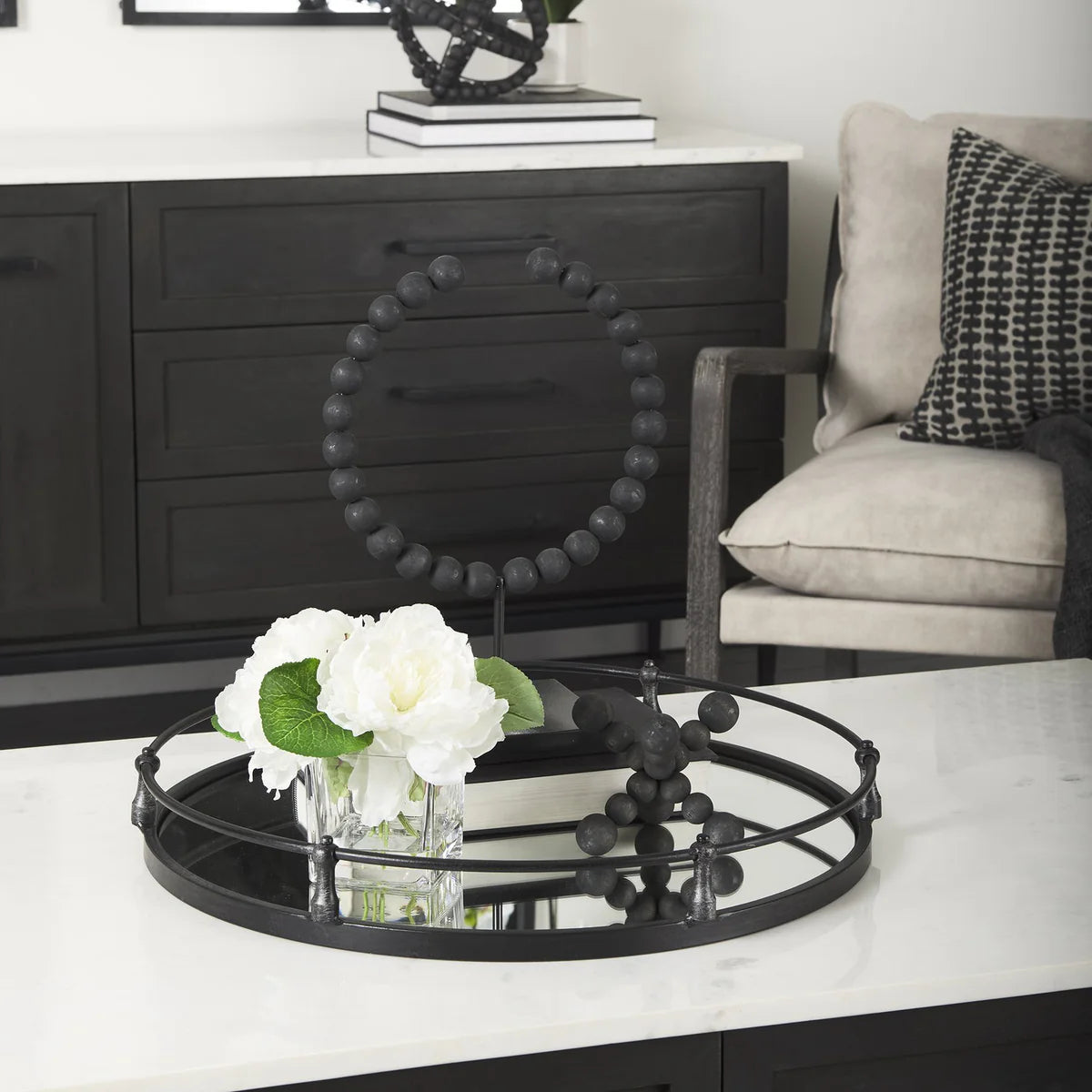 Tulane II Black Beaded Decorative Sphere - Large 12L x 6W Stylish Home Accent for Modern Decor
