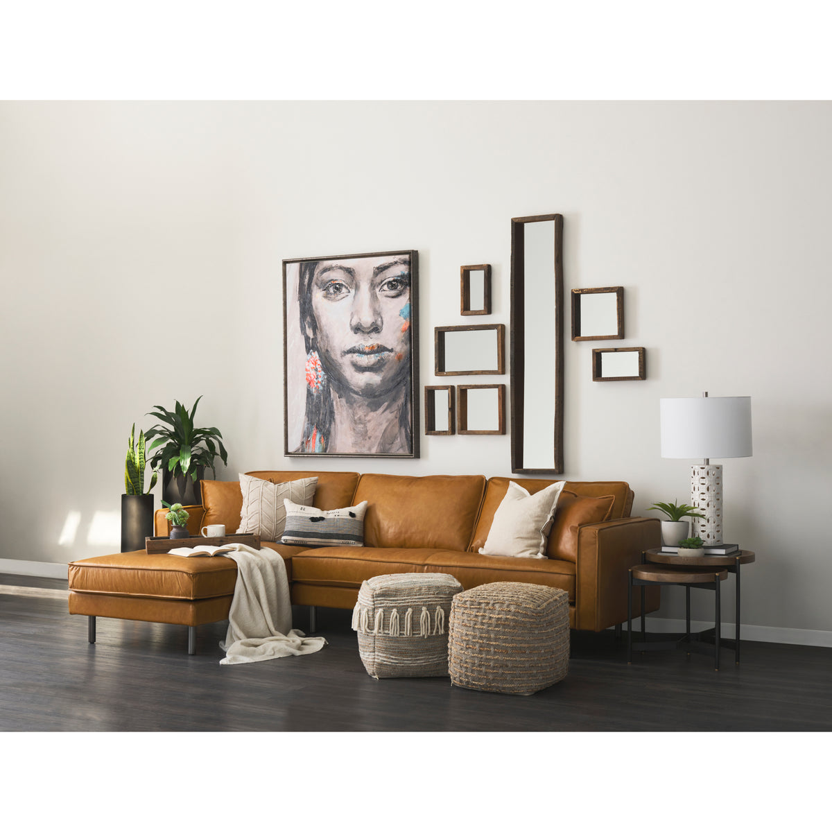 Darcy Tan Leather Chaise Sectional