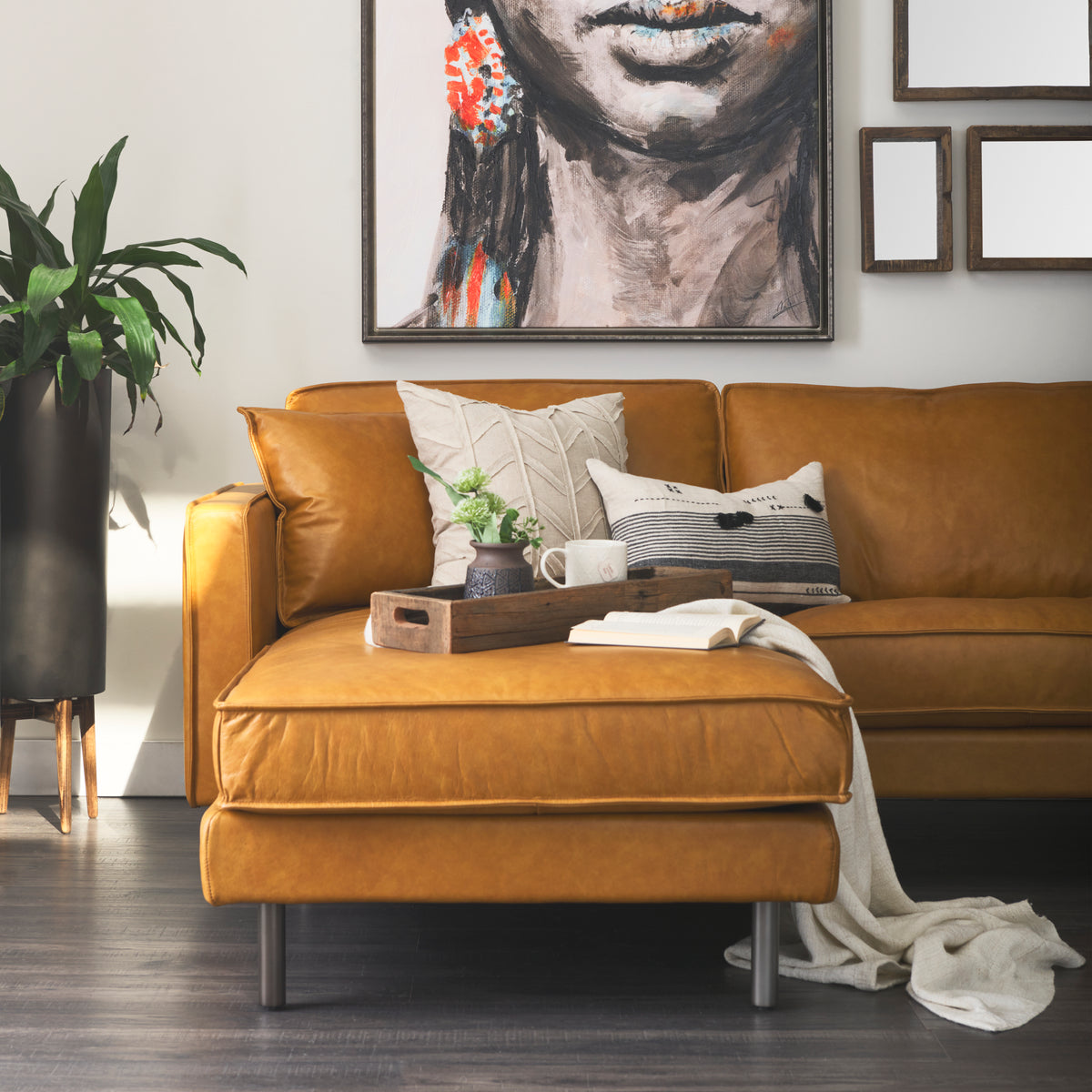 Darcy Tan Leather Chaise Sectional