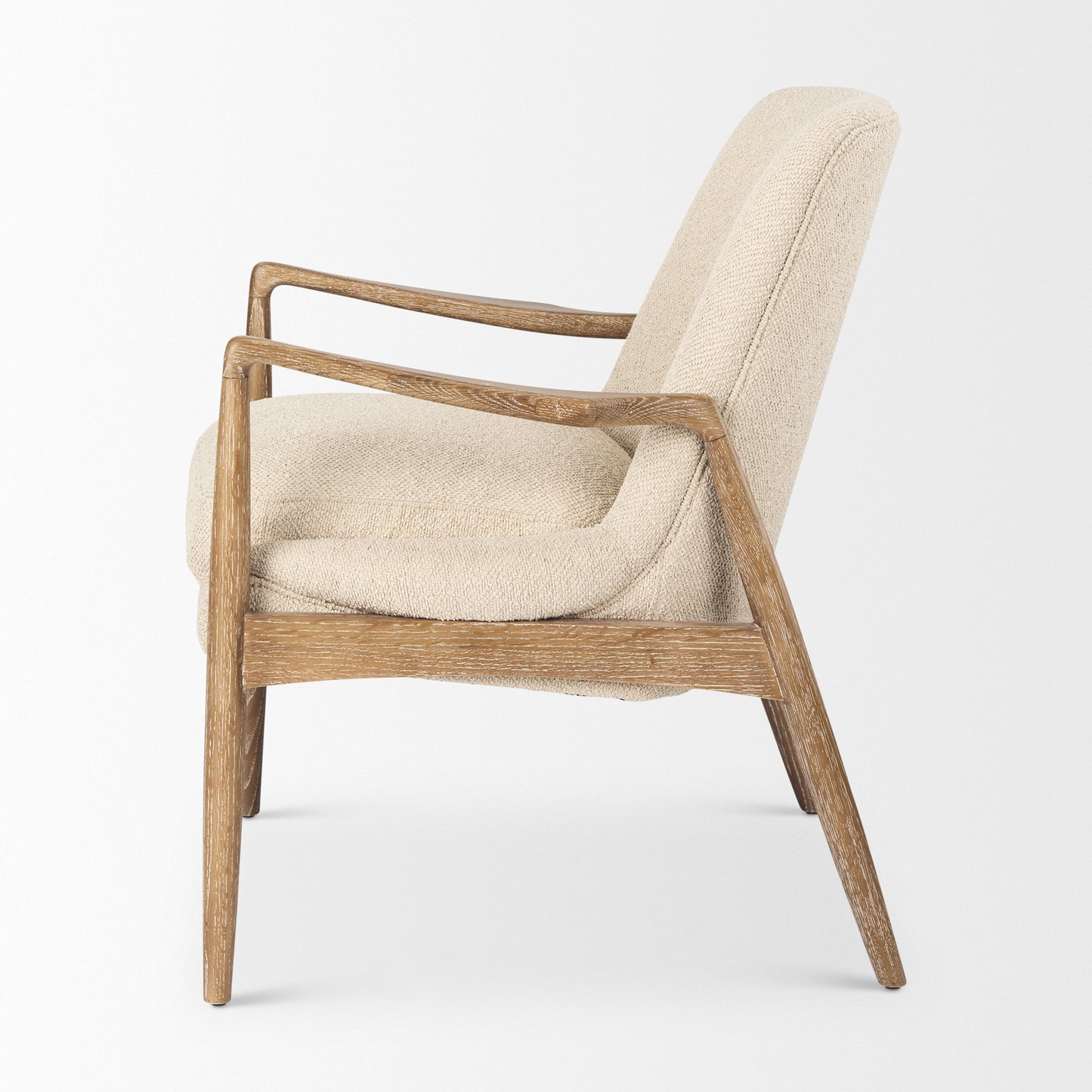 Westan Cream Bouclé Fabric with Light Brown Wood Accent Chair - Stylish and Cozy Home Seating