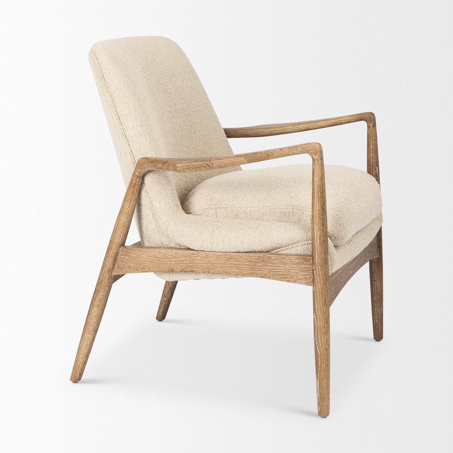 Westan Cream Bouclé Fabric with Light Brown Wood Accent Chair - Stylish and Cozy Home Seating