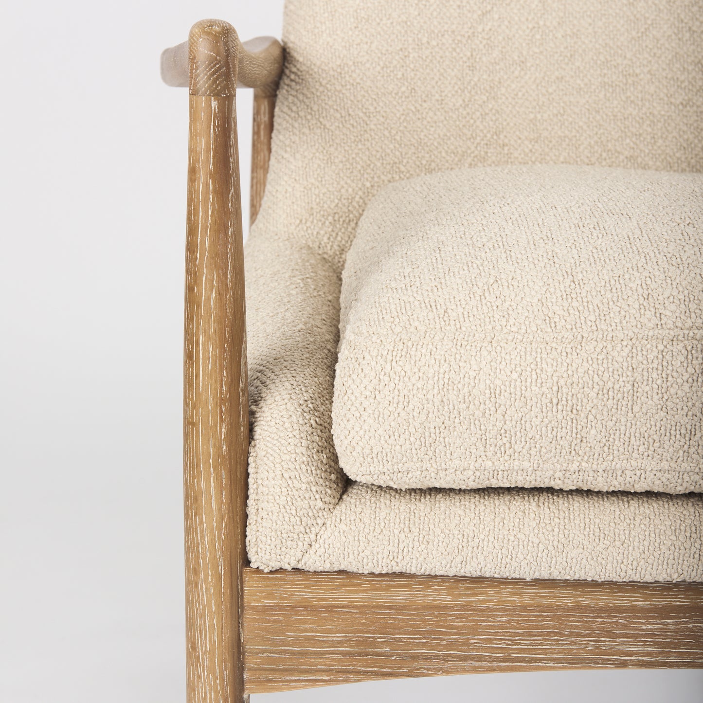 Westan Cream Bouclé Fabric with Light Brown Wood Accent Chair - Stylish and Cozy Home Seating