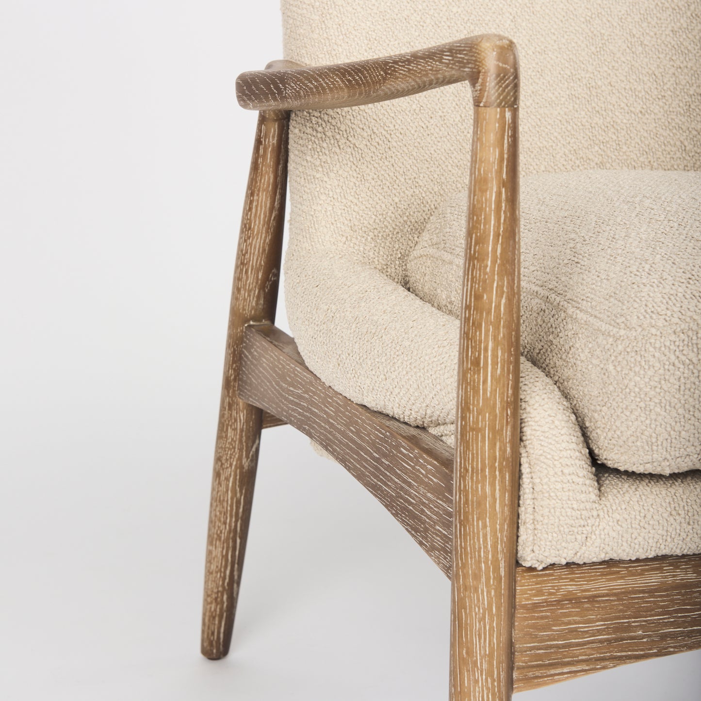 Westan Cream Bouclé Fabric with Light Brown Wood Accent Chair - Stylish and Cozy Home Seating