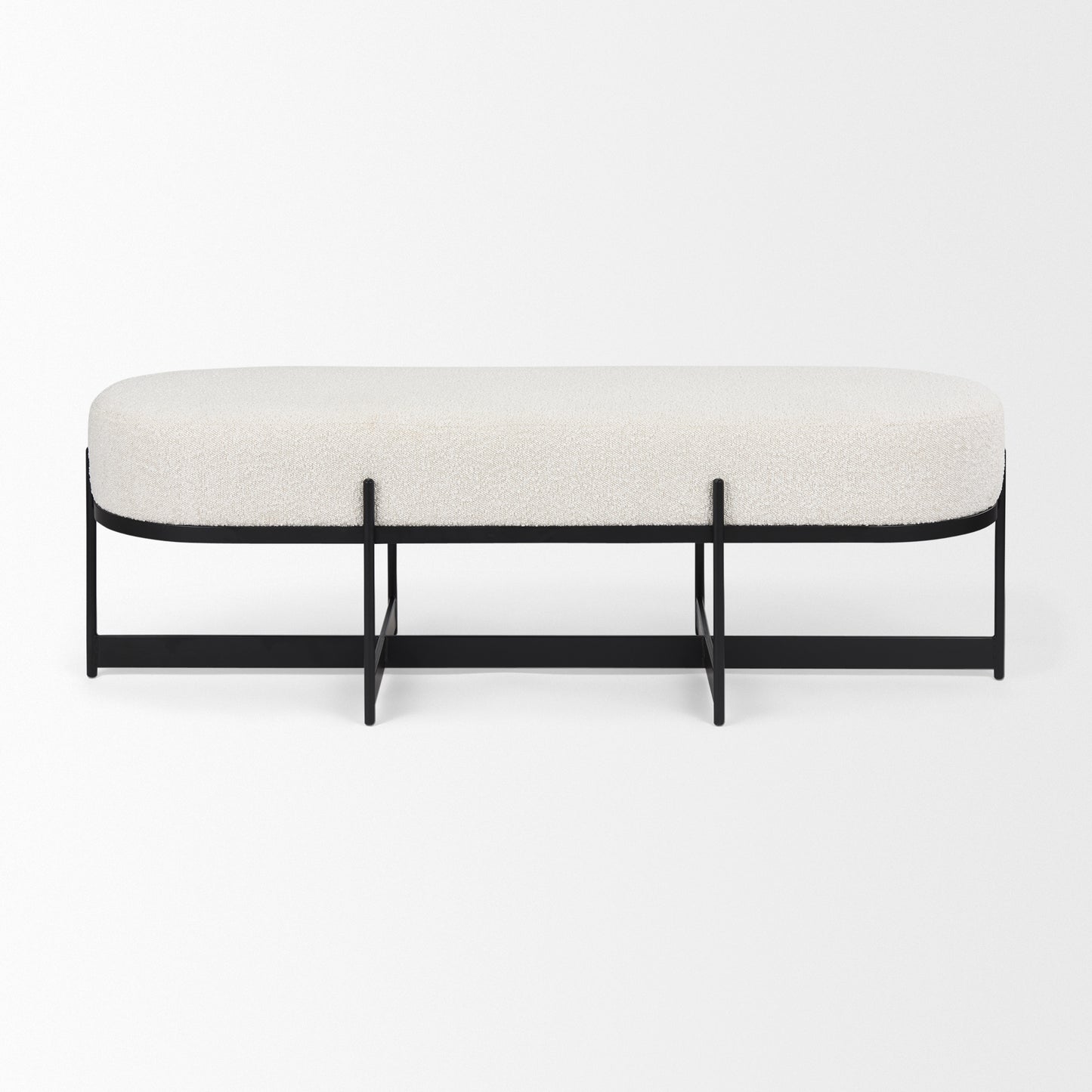 Amelia Cream Bouclé Upholstered Bench with Black Metal - Stylish and Modern Accent Seating