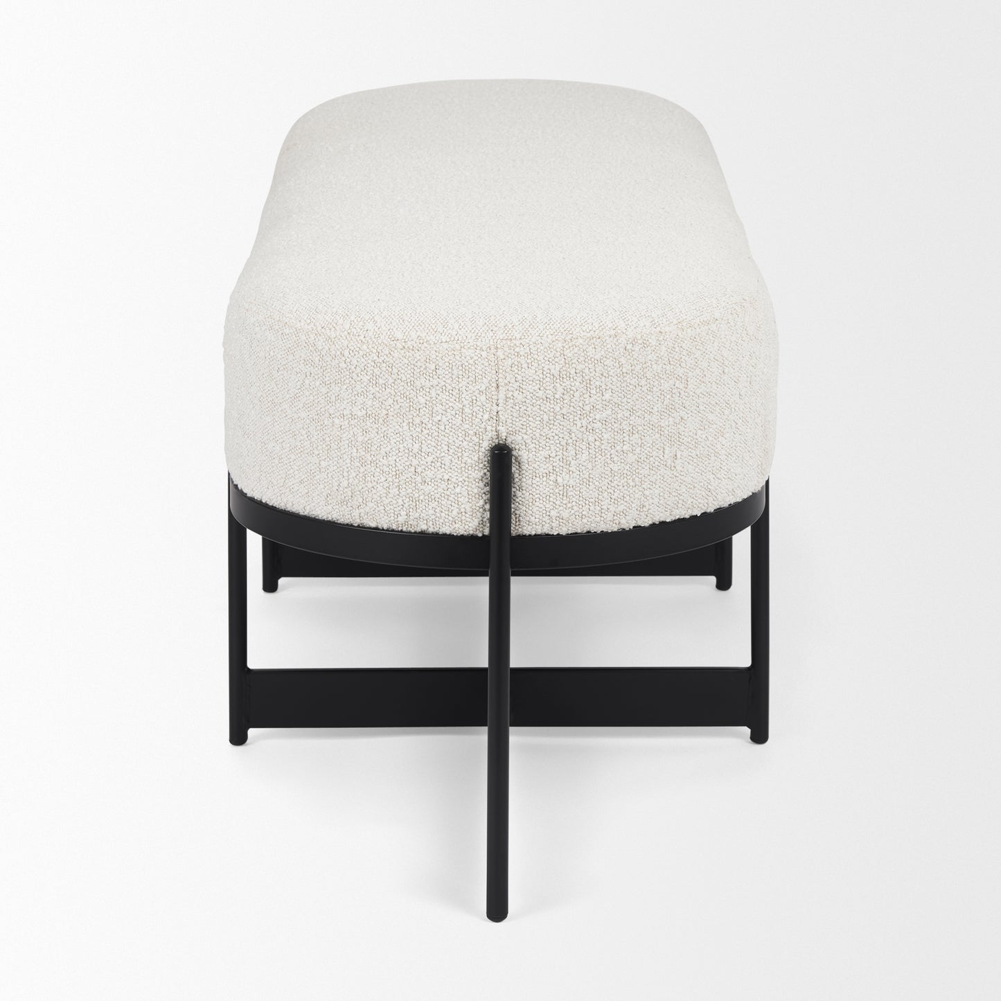 Amelia Cream Bouclé Upholstered Bench with Black Metal - Stylish and Modern Accent Seating