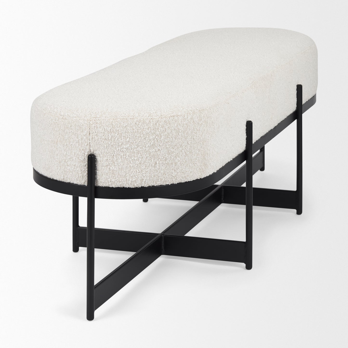 Amelia Cream Bouclé Upholstered Bench with Black Metal - Stylish and Modern Accent Seating