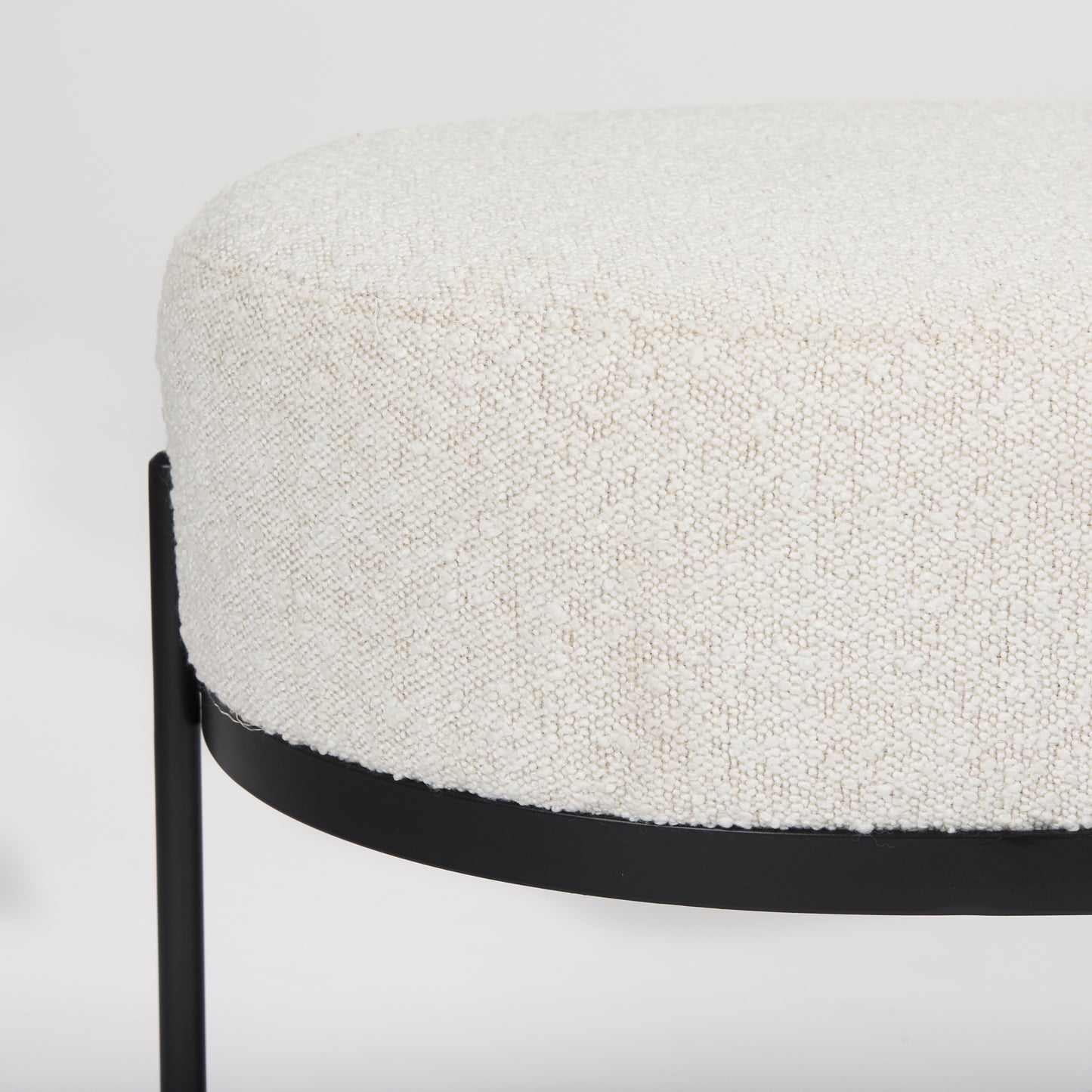 Amelia Cream Bouclé Upholstered Bench with Black Metal - Stylish and Modern Accent Seating