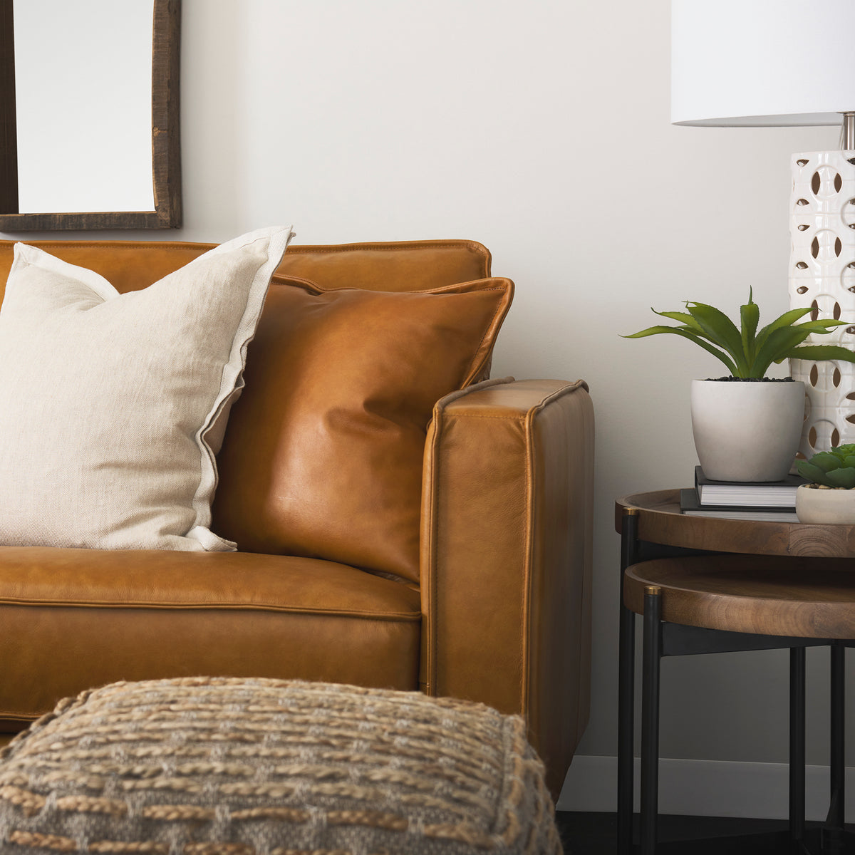 Darcy Tan Leather Love Seat