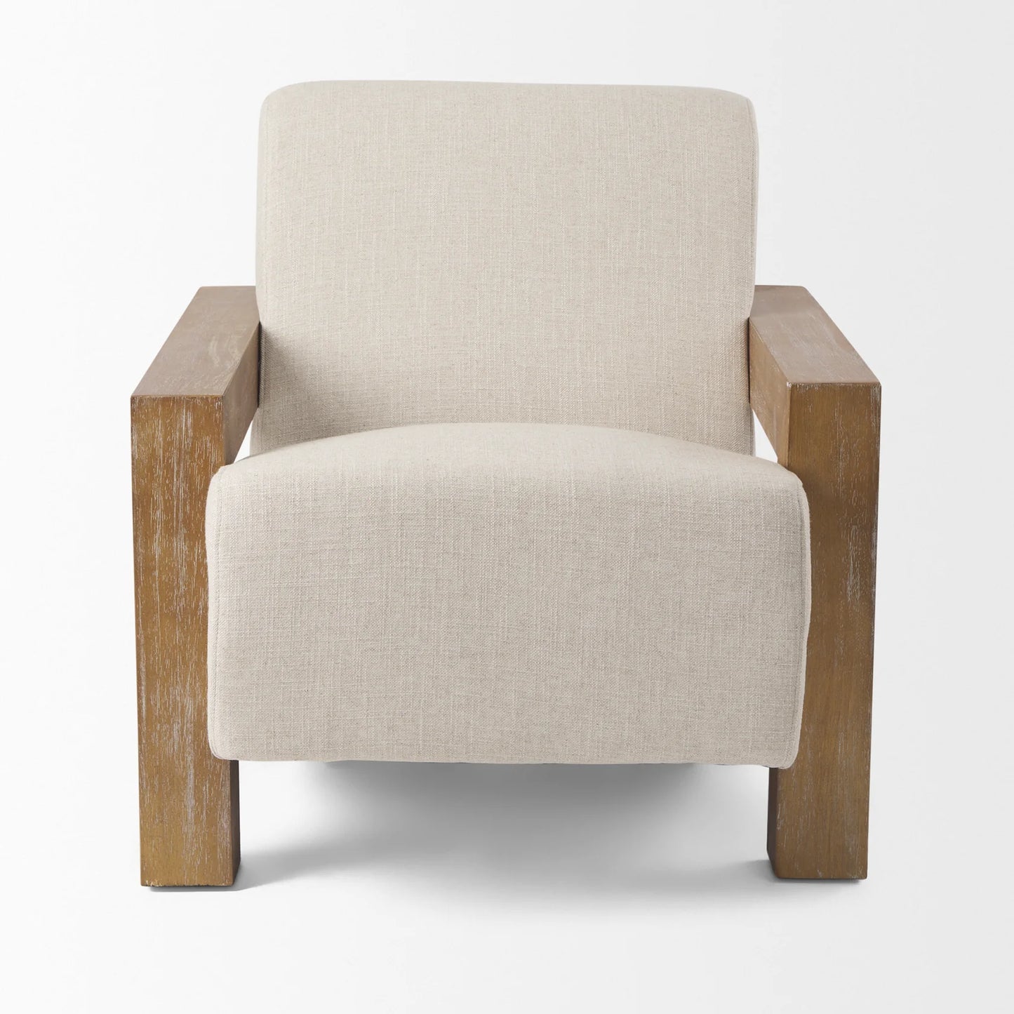 Sovereign Accent Chair: Elegant Hardwood Frame with Plush Cream Upholstery and Brown Wood, Offering Luxurious Comfort