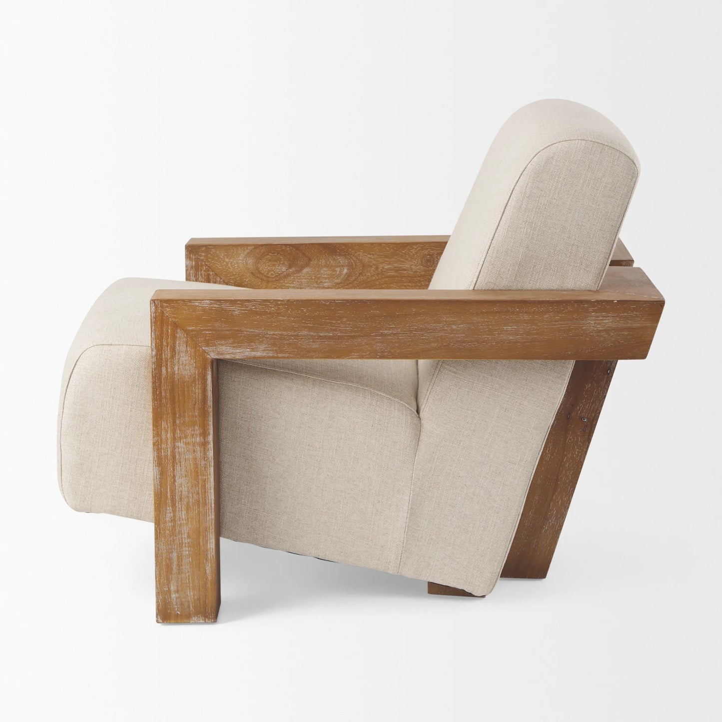 Sovereign Accent Chair: Elegant Hardwood Frame with Plush Cream Upholstery and Brown Wood, Offering Luxurious Comfort