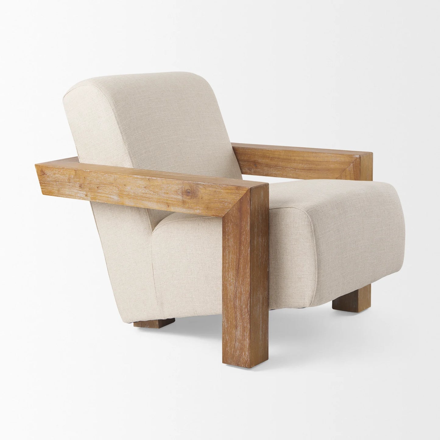 Sovereign Accent Chair: Elegant Hardwood Frame with Plush Cream Upholstery and Brown Wood, Offering Luxurious Comfort