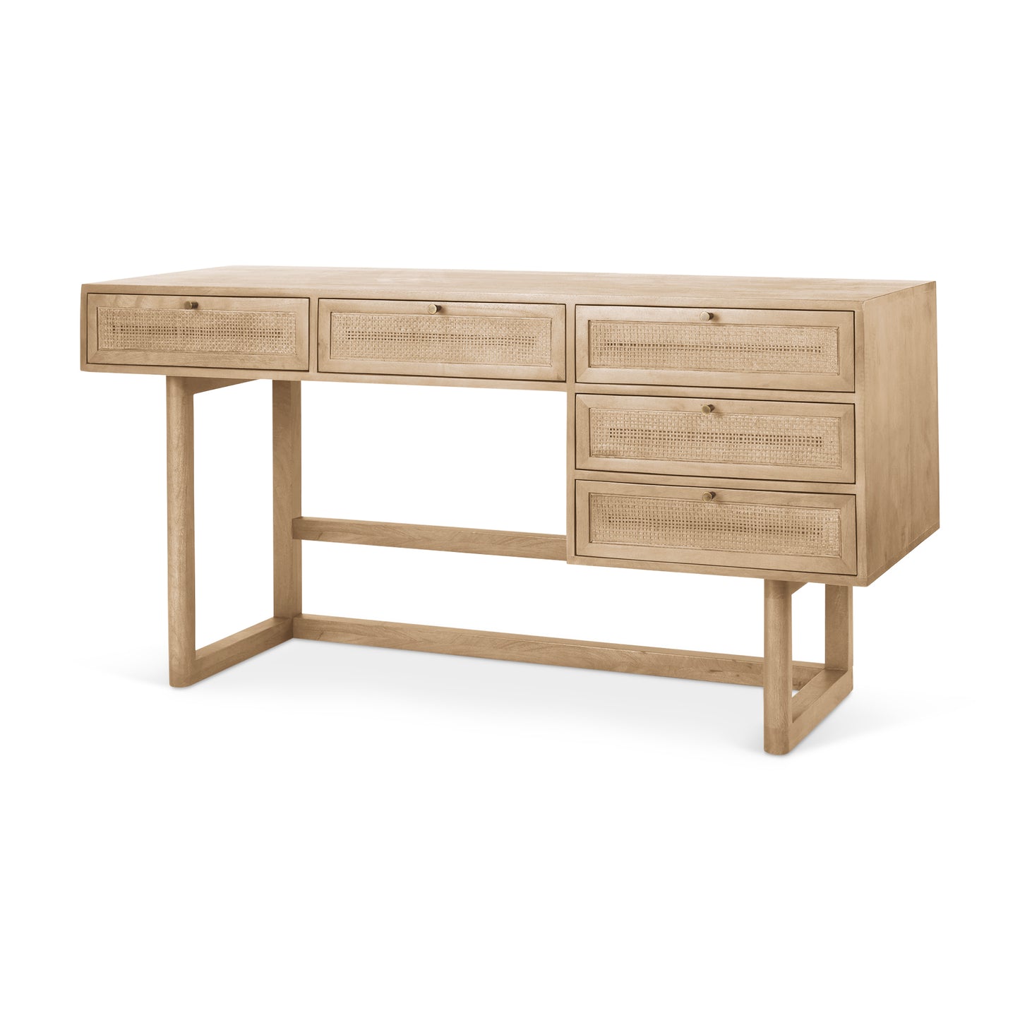 Grier Medium Brown Solid Wood Desk with Cane - Elegant and Functional Office Furniture