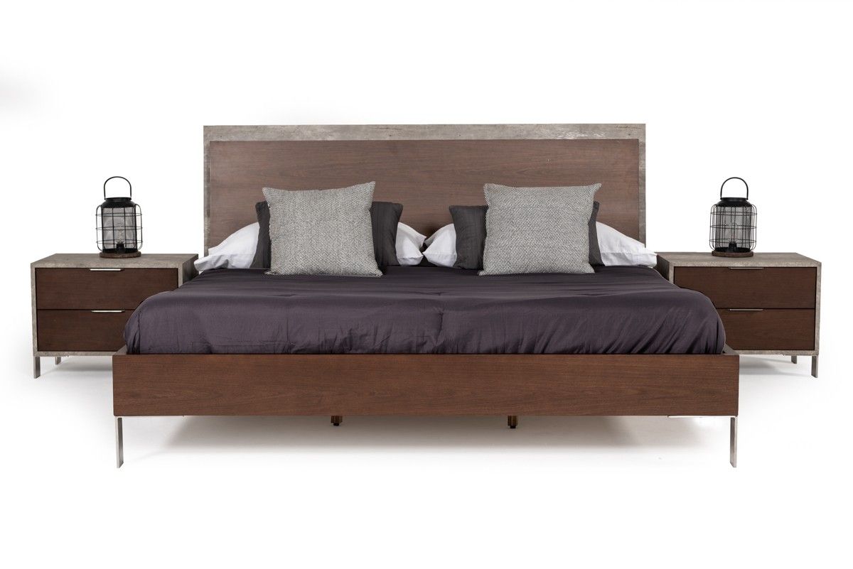 Nova Domus Conner Modern Dark Walnut & Faux Concrete Bedroom Set