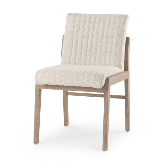 Tahoe Cream Boucle Upholstered Dining Chair Light Brown Wood Armless