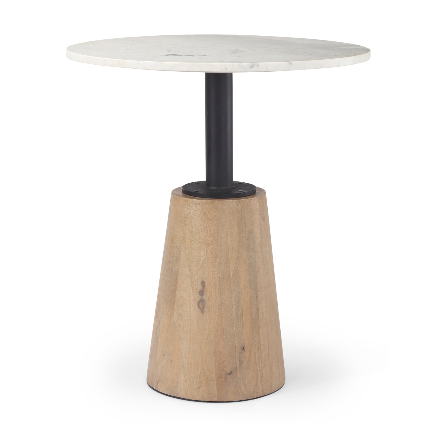 Maxwell 32" Round Black-Brown Wood Bistro Table with Black Metal Pedestal for a Chic and Contemporary Dining Experience