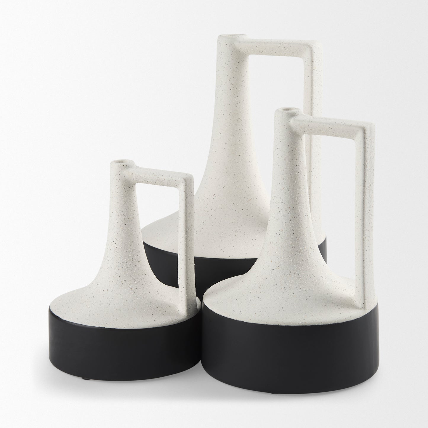 Burton 8.3H Elegant White & Black Ceramic Jug Vase - Glossy Finish, Perfect for Home Decor Style