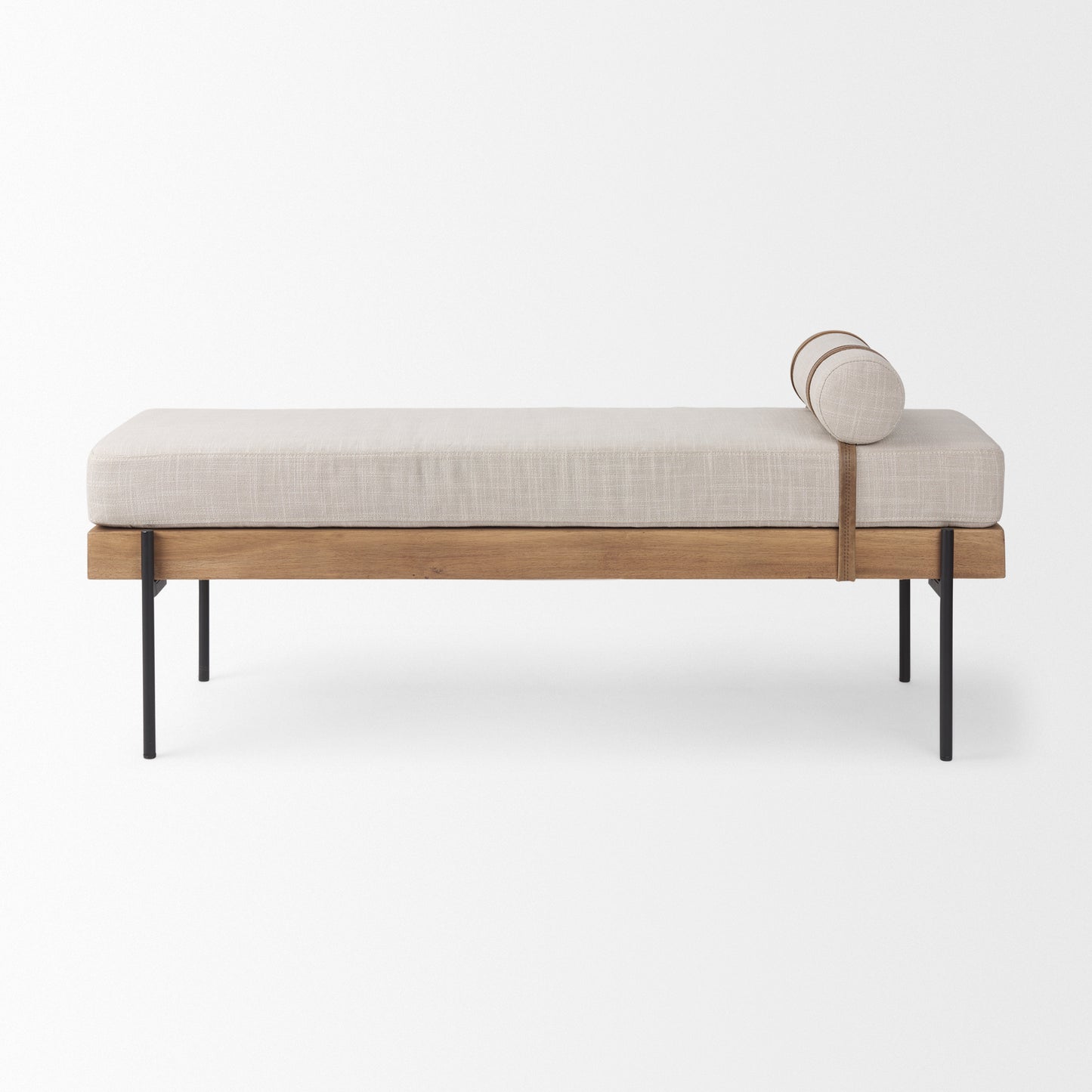 Colburne Cream Fabric with Brown Wood Bench - Elegant and Comfortable Home Accent Seating