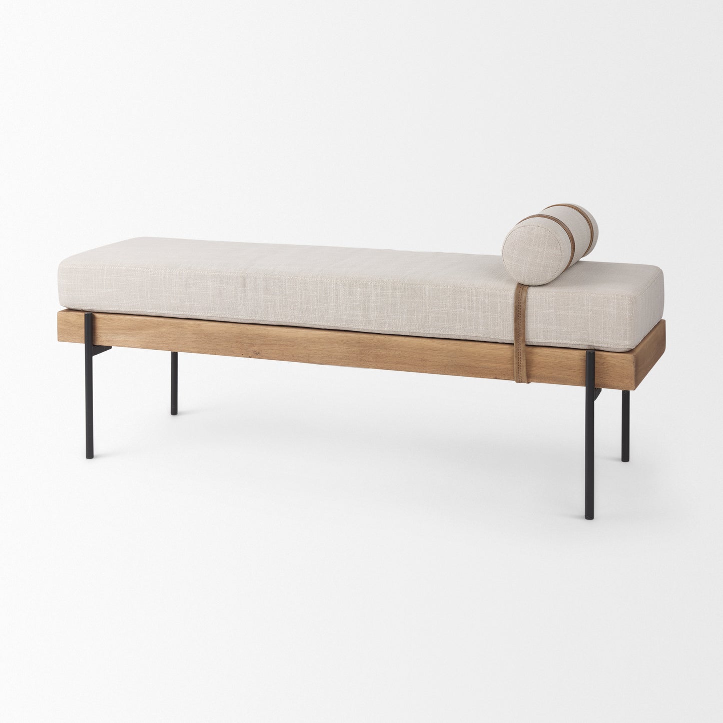 Colburne Cream Fabric with Brown Wood Bench - Elegant and Comfortable Home Accent Seating