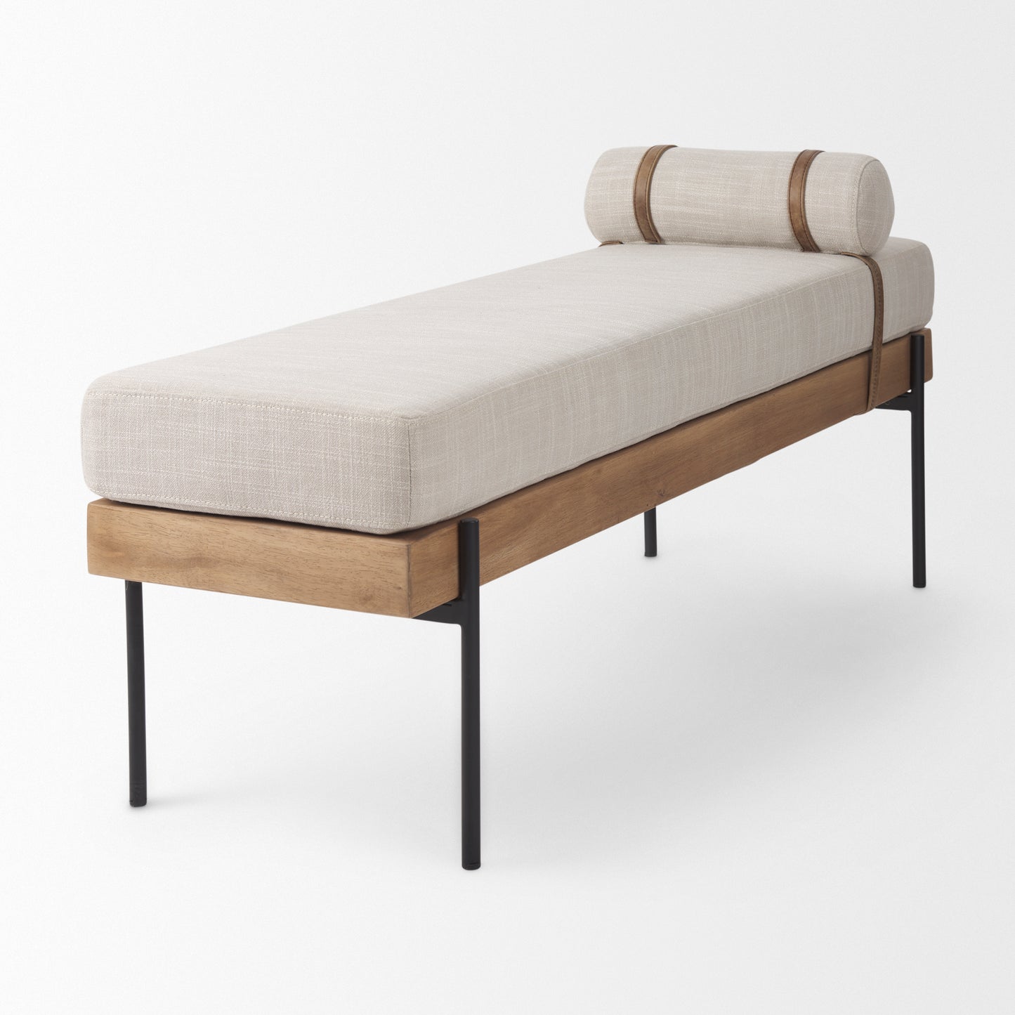 Colburne Cream Fabric with Brown Wood Bench - Elegant and Comfortable Home Accent Seating