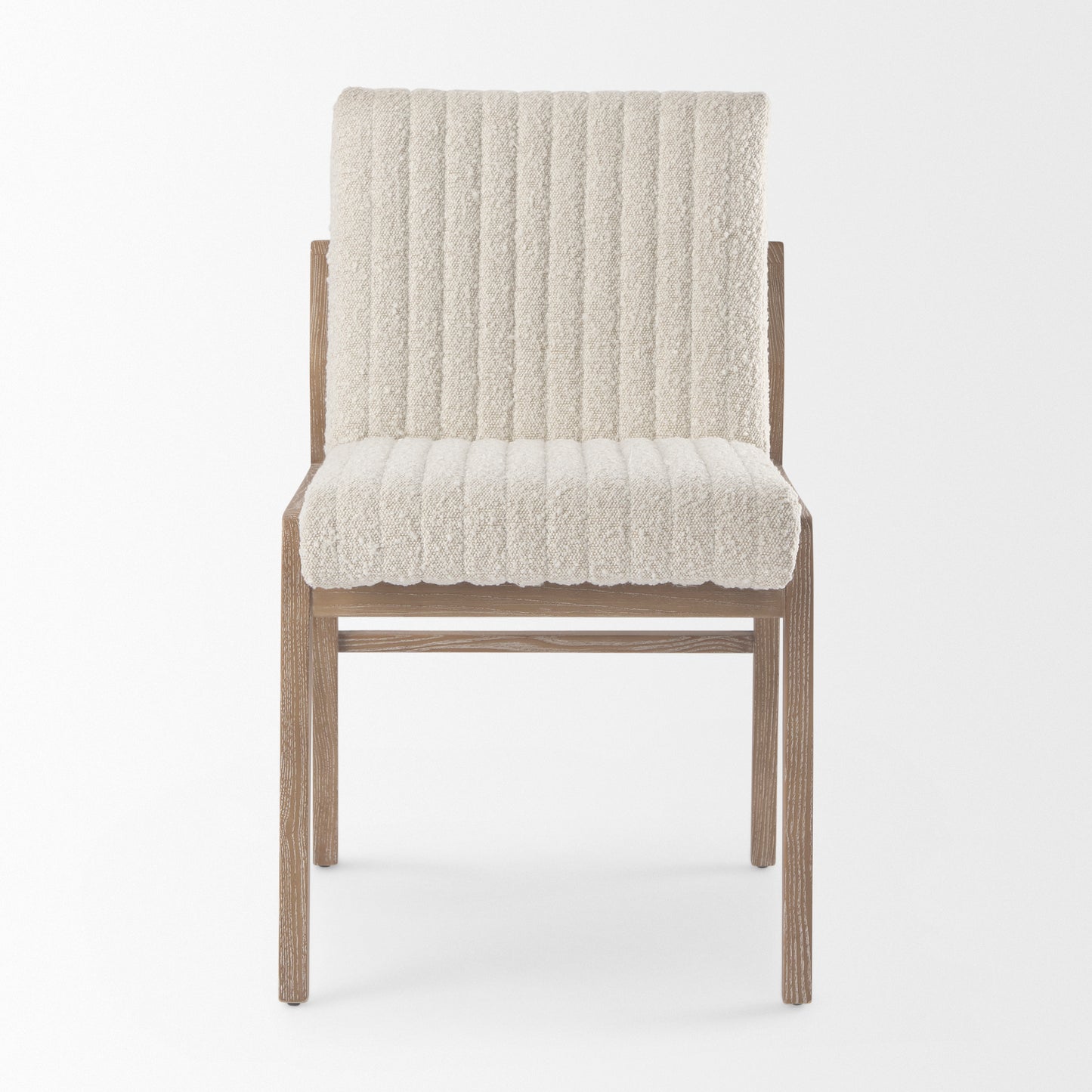 Tahoe Cream Boucle Upholstered Dining Chair with Light Brown Wood Frame and Armless Design for a Chic and Comfortable Dining Experience