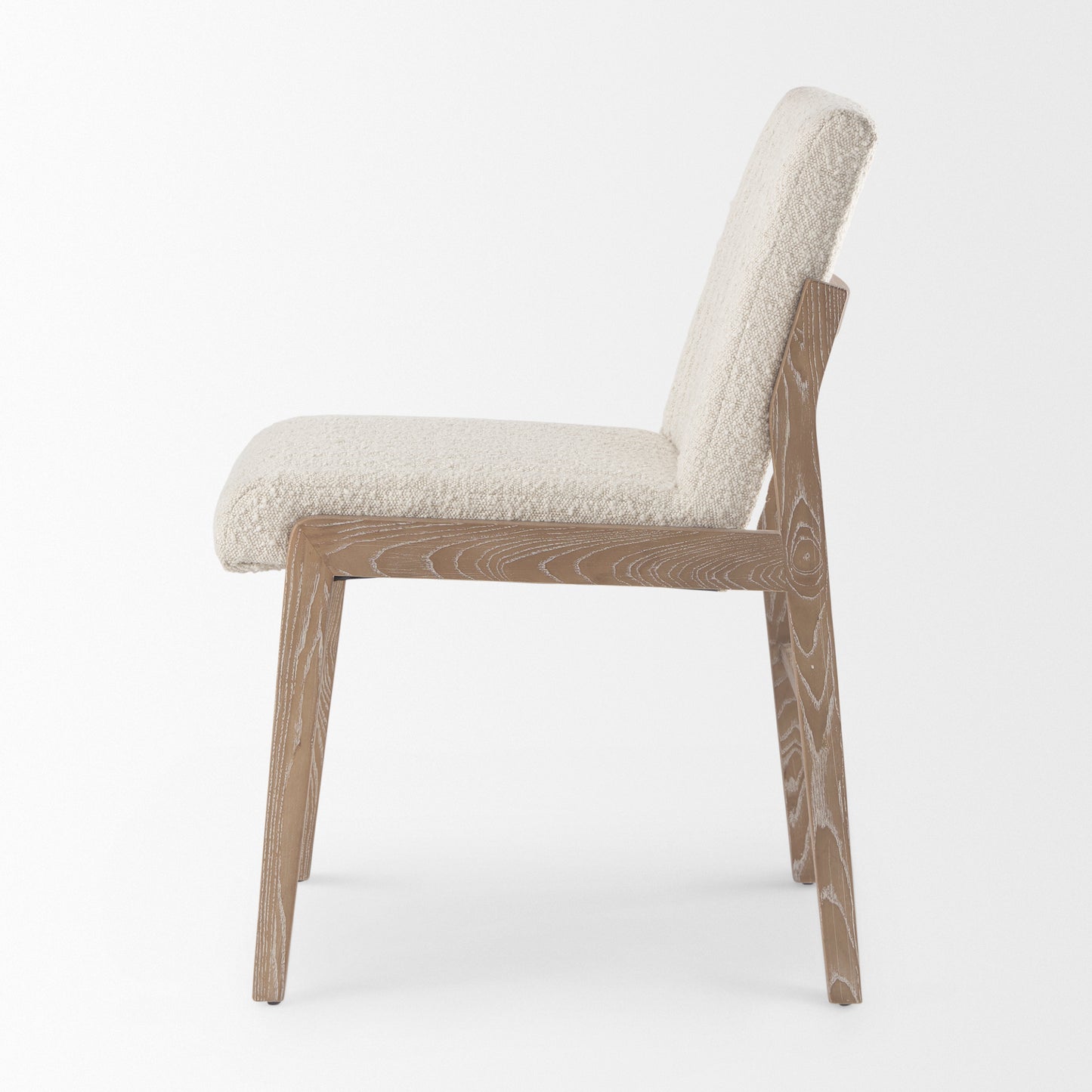 Tahoe Cream Boucle Upholstered Dining Chair with Light Brown Wood Frame and Armless Design for a Chic and Comfortable Dining Experience