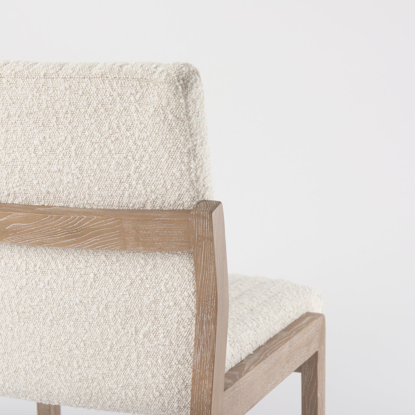 Tahoe Cream Boucle Upholstered Dining Chair with Light Brown Wood Frame and Armless Design for a Chic and Comfortable Dining Experience