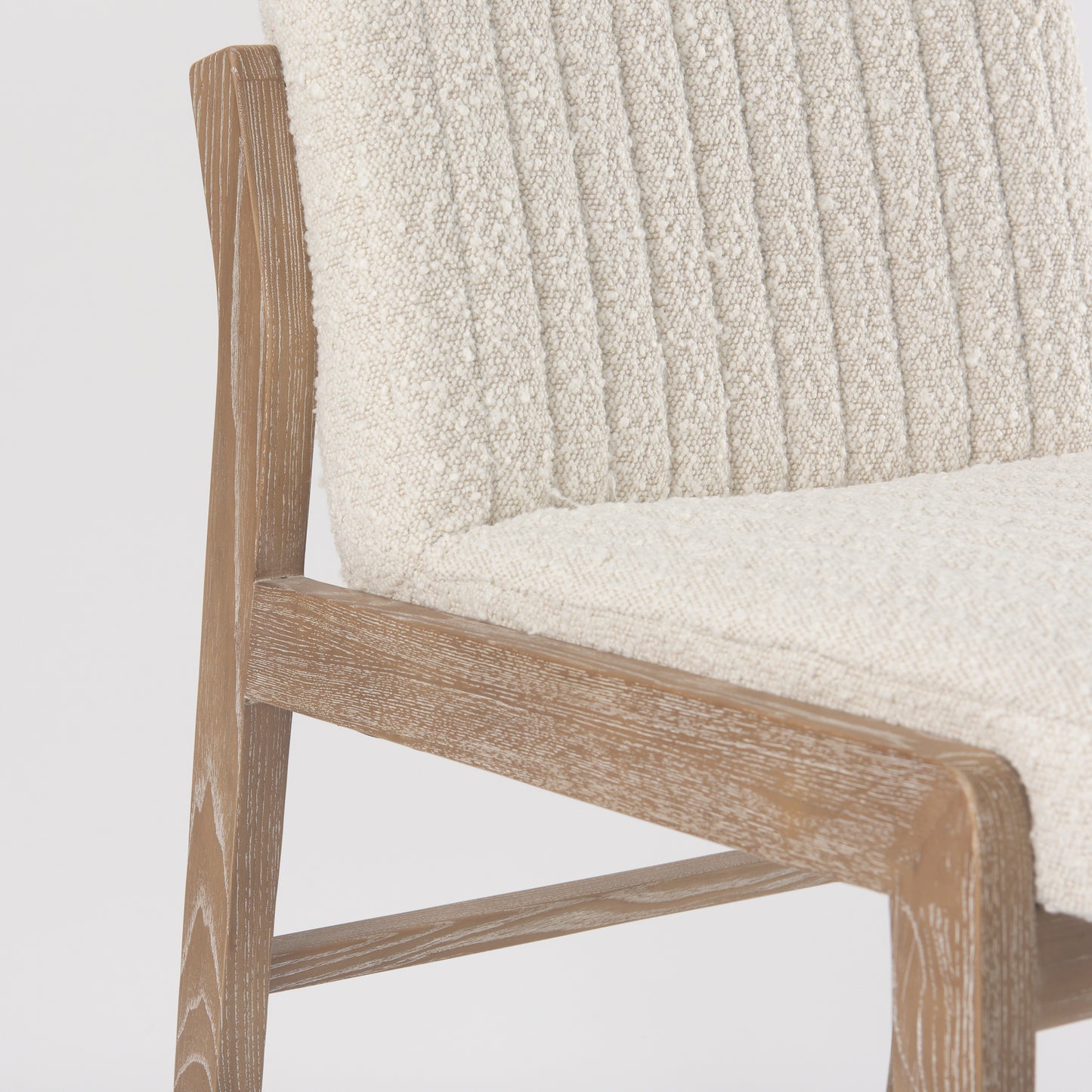 Tahoe Cream Boucle Upholstered Dining Chair with Light Brown Wood Frame and Armless Design for a Chic and Comfortable Dining Experience