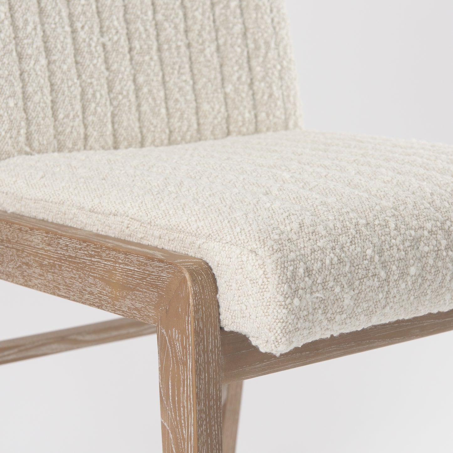 Tahoe Cream Boucle Upholstered Dining Chair with Light Brown Wood Frame and Armless Design for a Chic and Comfortable Dining Experience