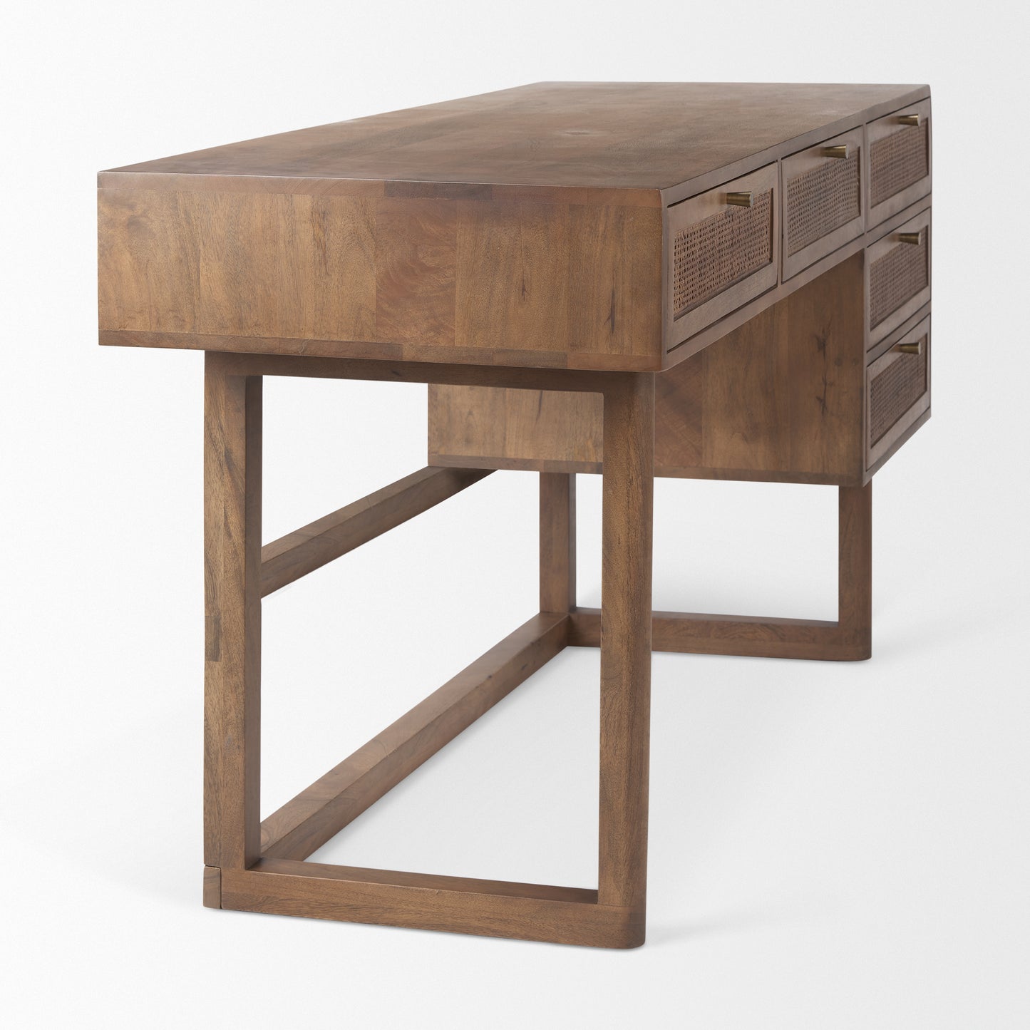 Grier Medium Brown Solid Wood Desk with Cane - Elegant and Functional Office Furniture