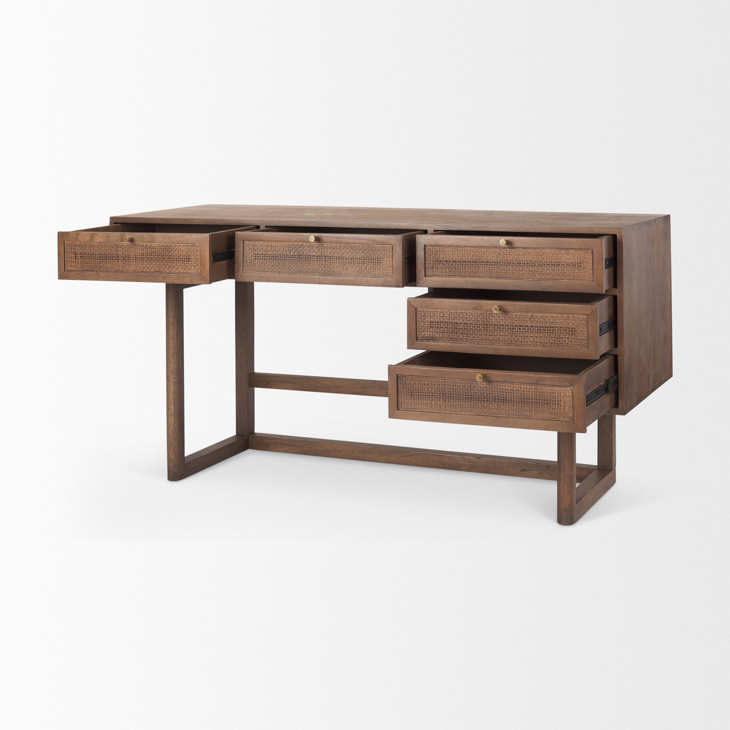 Grier Medium Brown Solid Wood Desk with Cane - Elegant and Functional Office Furniture