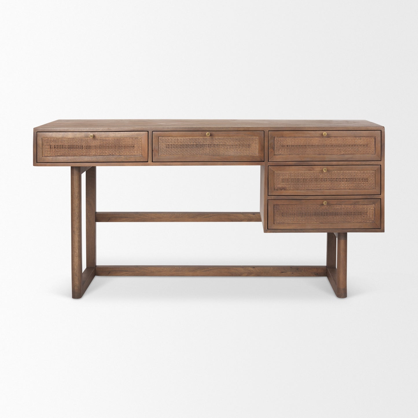Grier Medium Brown Solid Wood Desk with Cane - Elegant and Functional Office Furniture