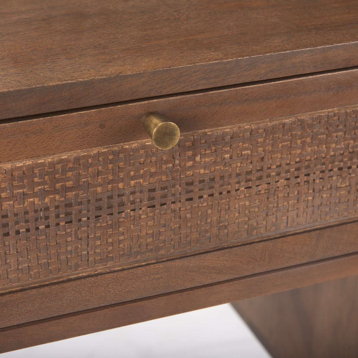 Grier Medium Brown Solid Wood Desk with Cane - Elegant and Functional Office Furniture