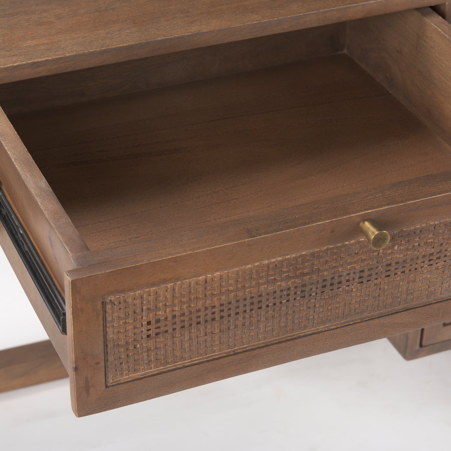 Grier Medium Brown Solid Wood Desk with Cane - Elegant and Functional Office Furniture