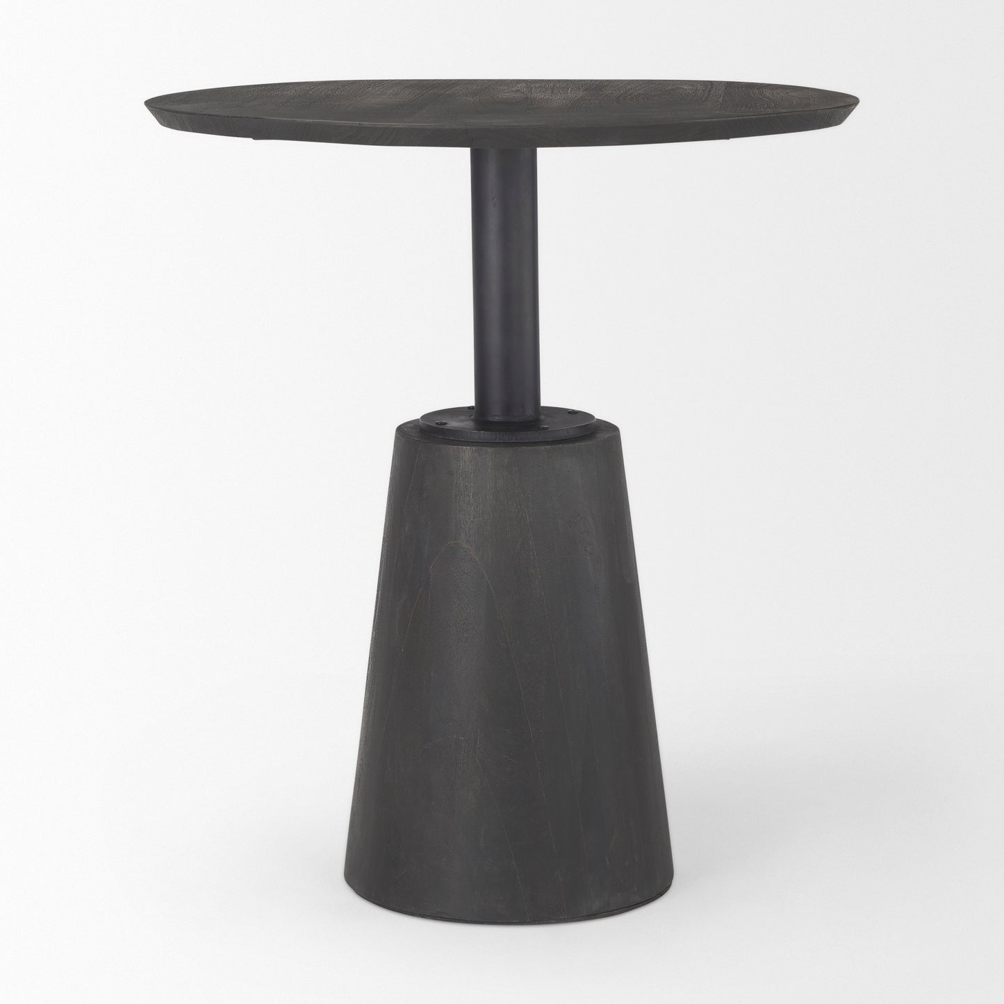 Maxwell 32" Round Black-Brown Wood Bistro Table with Black Metal Pedestal for a Chic and Contemporary Dining Experience