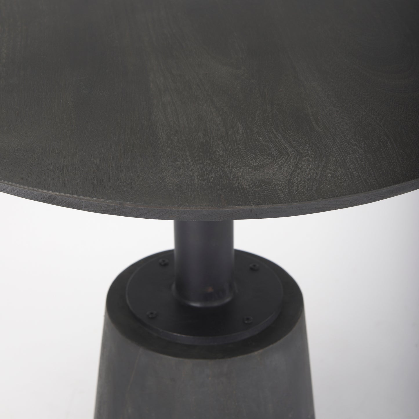Maxwell 32" Round Black-Brown Wood Bistro Table with Black Metal Pedestal for a Chic and Contemporary Dining Experience