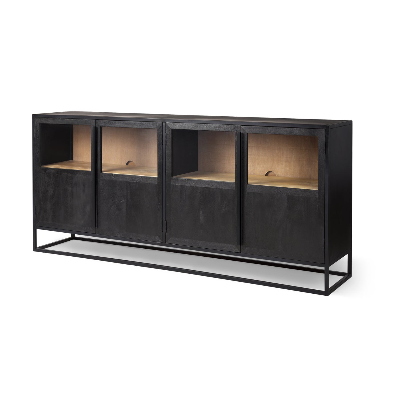 Sloan Black Wood Sideboard with Black Metal Frame for a Sleek and Modern Storage Solution