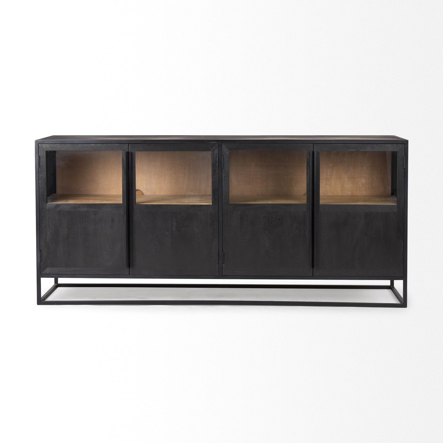 Sloan Black Wood Sideboard with Black Metal Frame for a Sleek and Modern Storage Solution