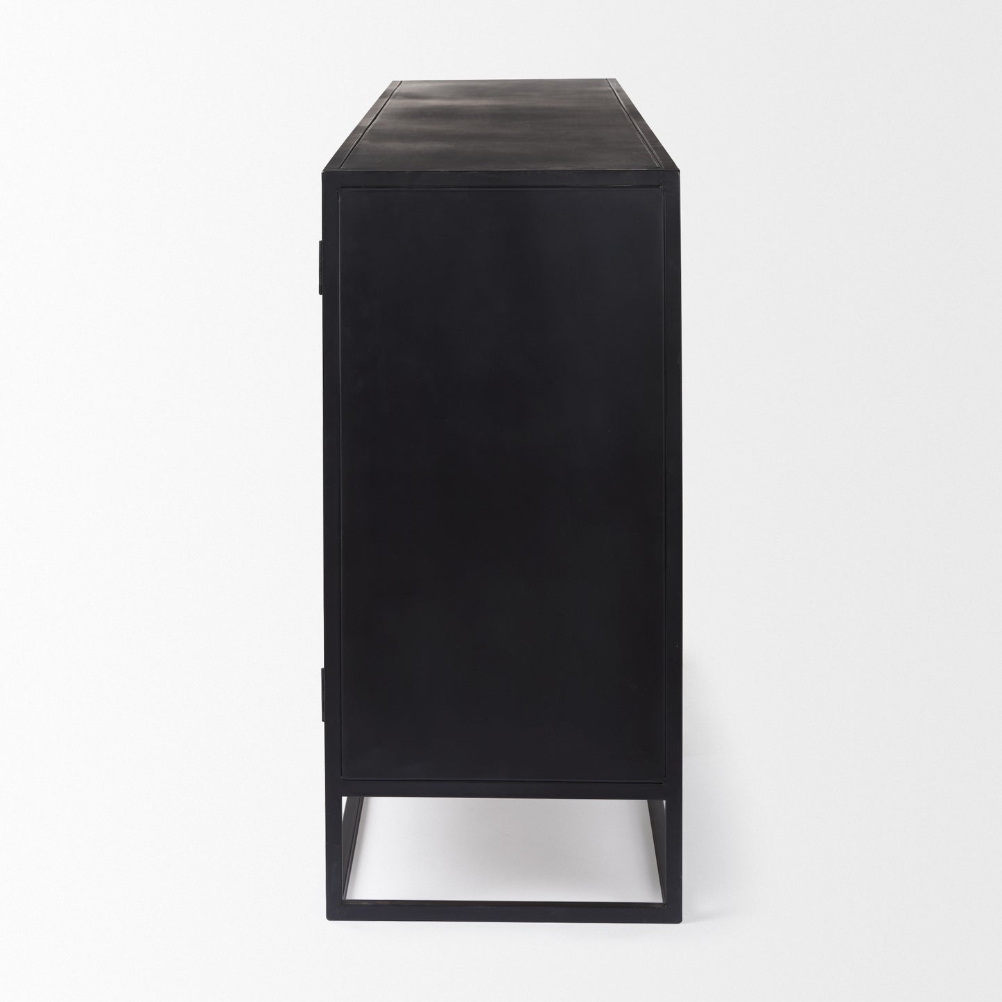 Sloan Black Wood Sideboard with Black Metal Frame for a Sleek and Modern Storage Solution