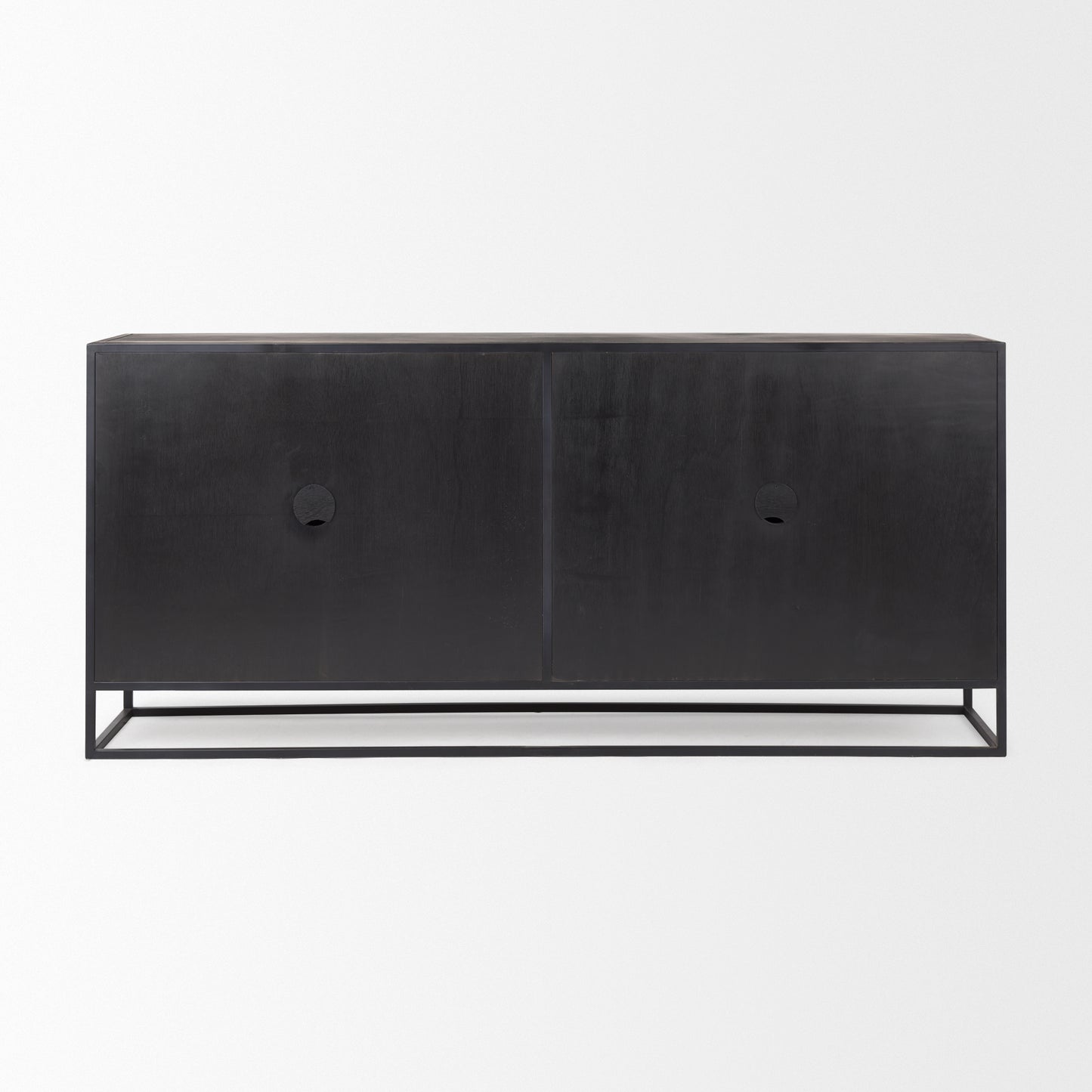 Sloan Black Wood Sideboard with Black Metal Frame for a Sleek and Modern Storage Solution
