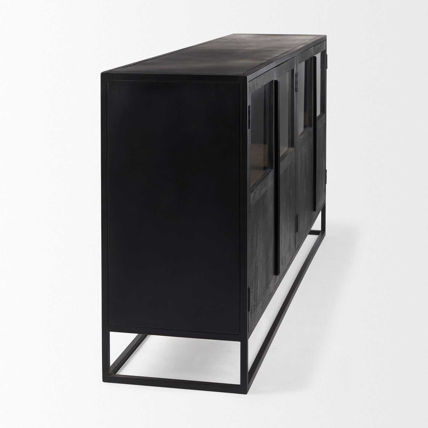 Sloan Black Wood Sideboard with Black Metal Frame for a Sleek and Modern Storage Solution