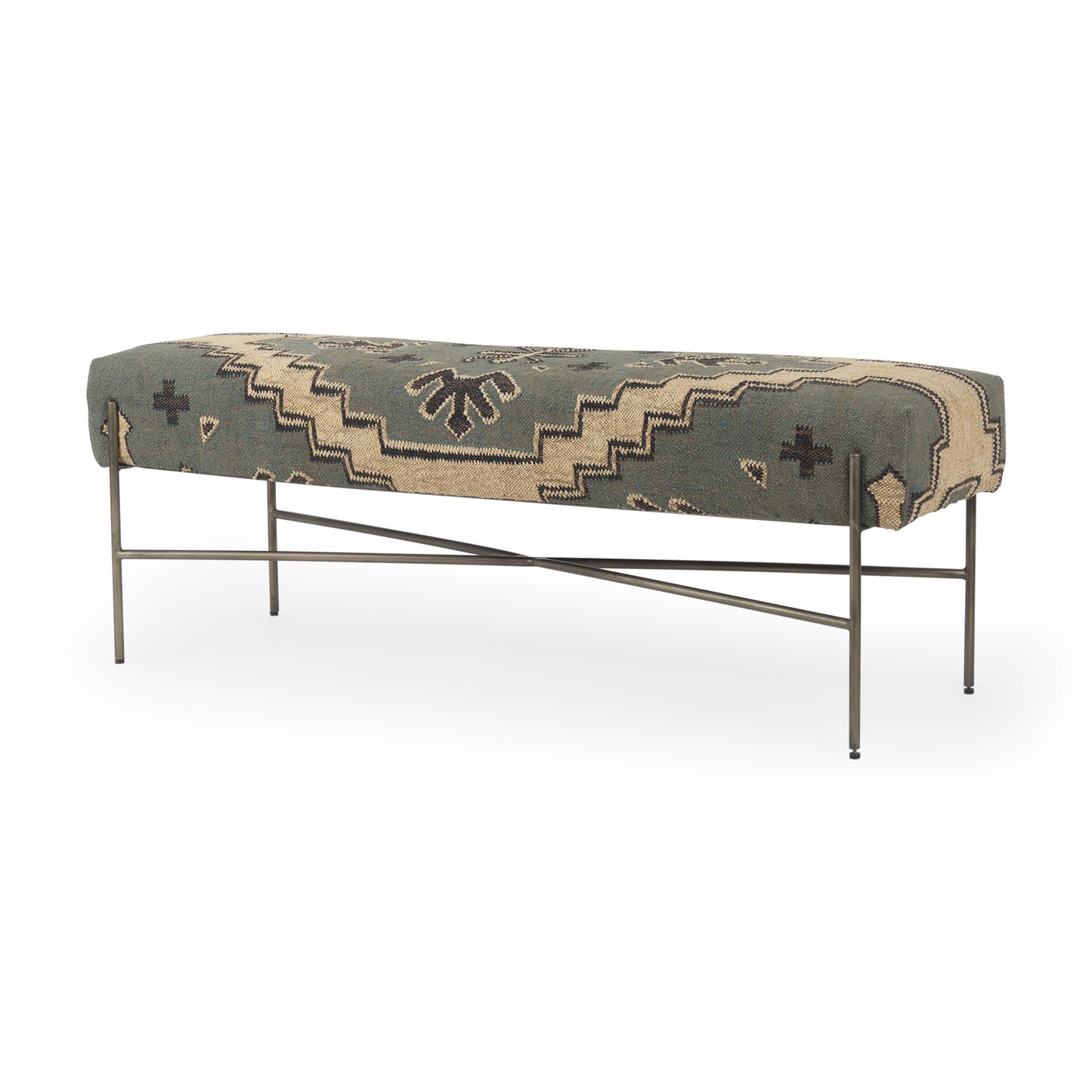 Avery Off-White Upholstered Accent Bench – Modern Metal Base Design