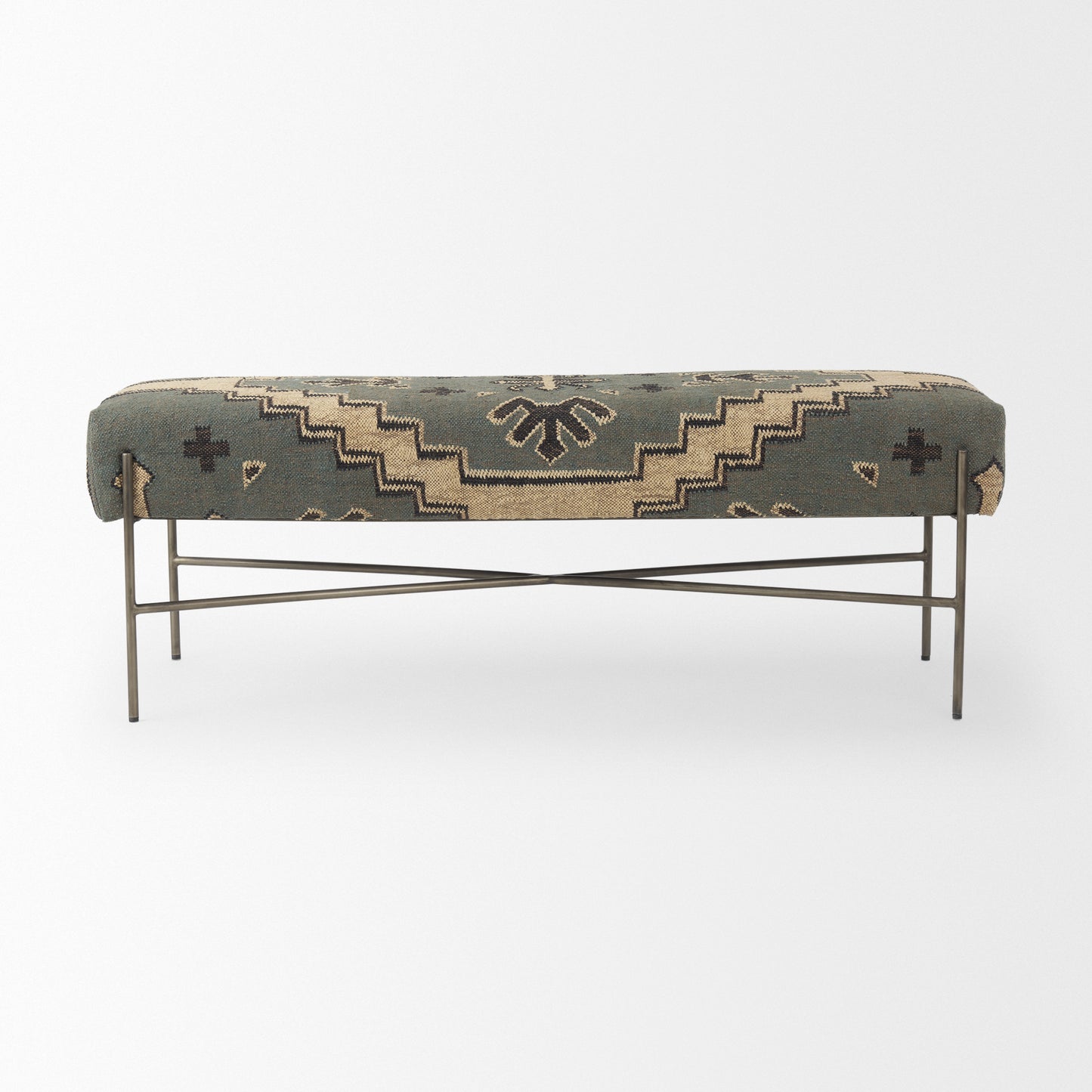 Avery Off-White Upholstered Accent Bench – Modern Metal Base Design