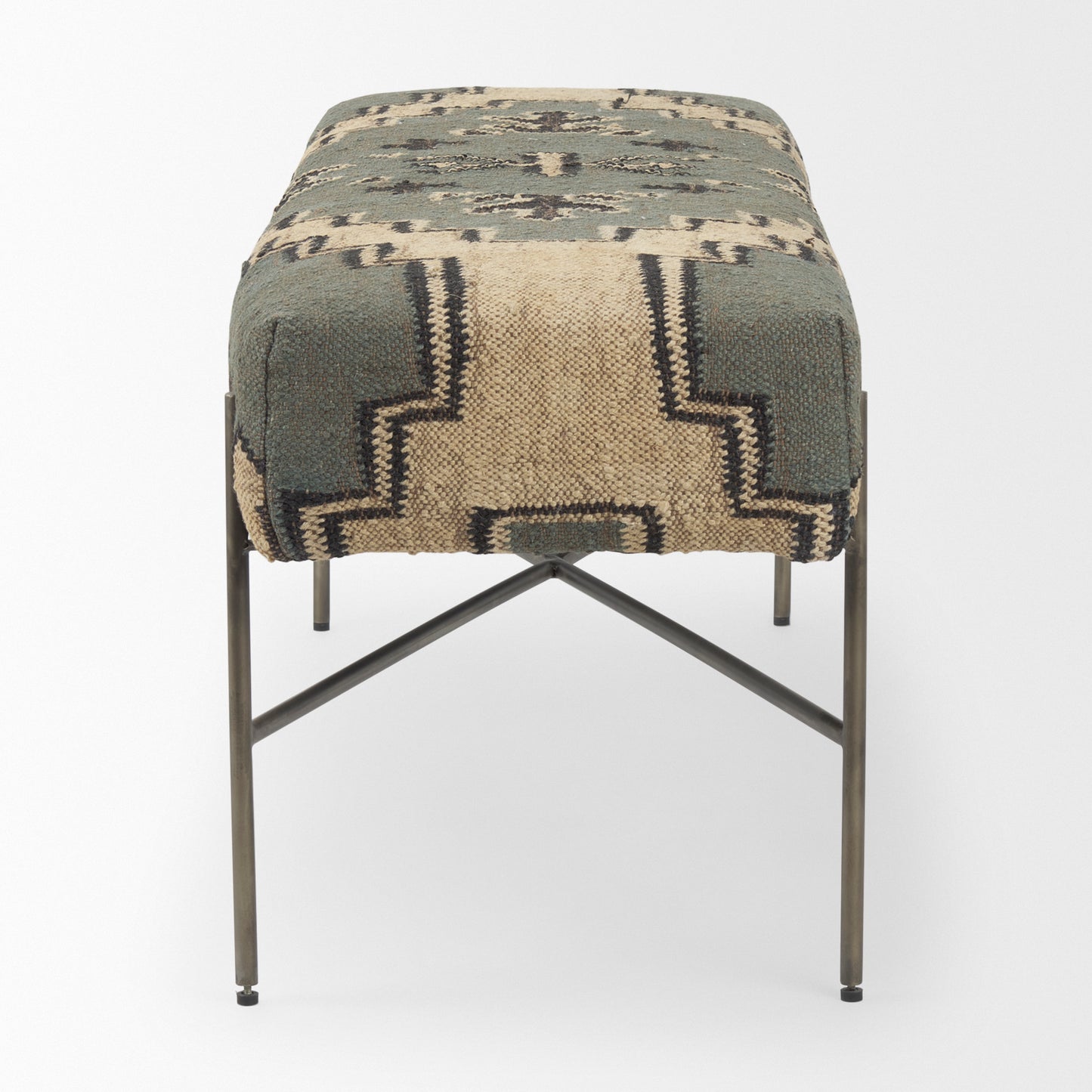 Avery Off-White Upholstered Accent Bench – Modern Metal Base Design