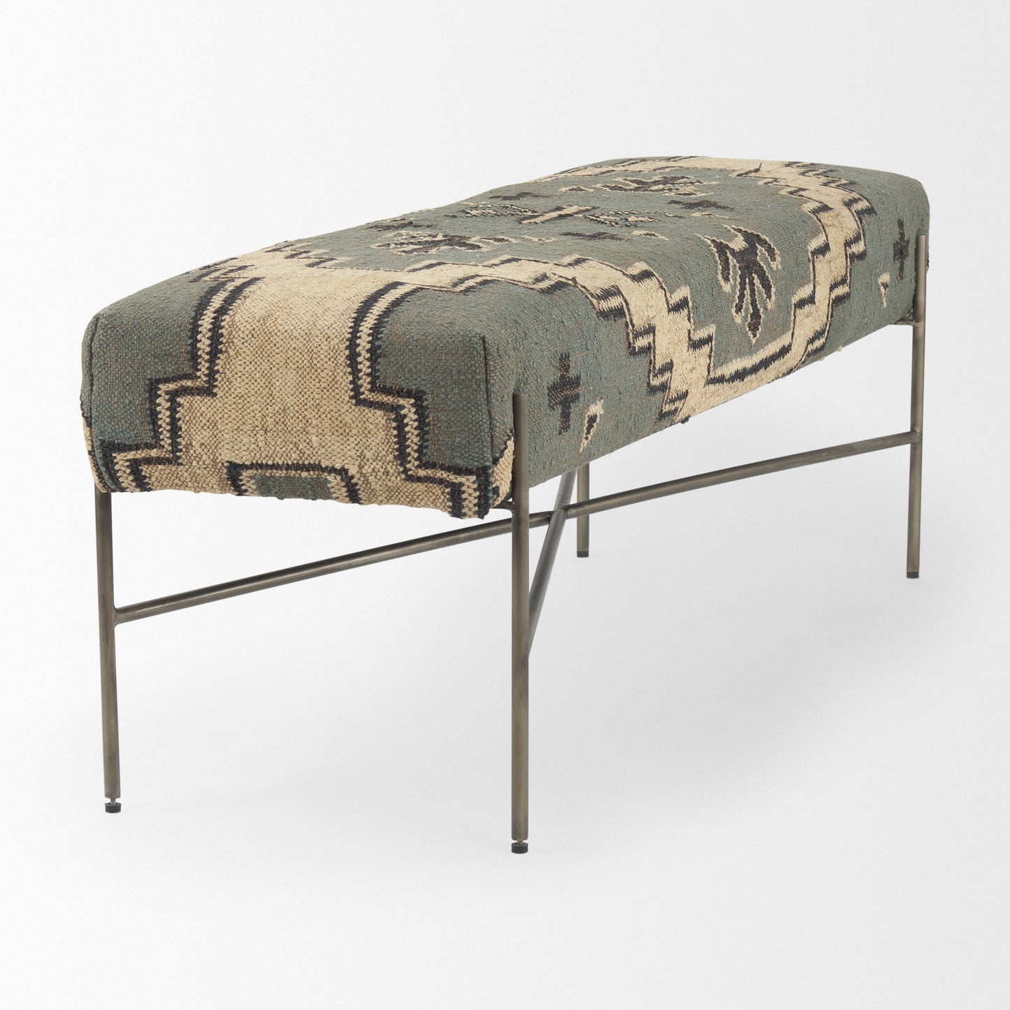 Avery Off-White Upholstered Accent Bench – Modern Metal Base Design