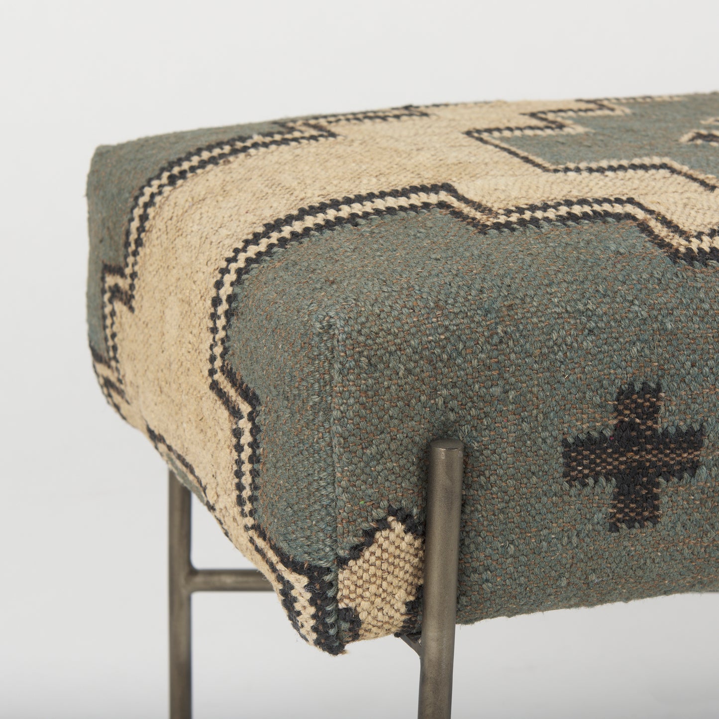 Avery Off-White Upholstered Accent Bench – Modern Metal Base Design