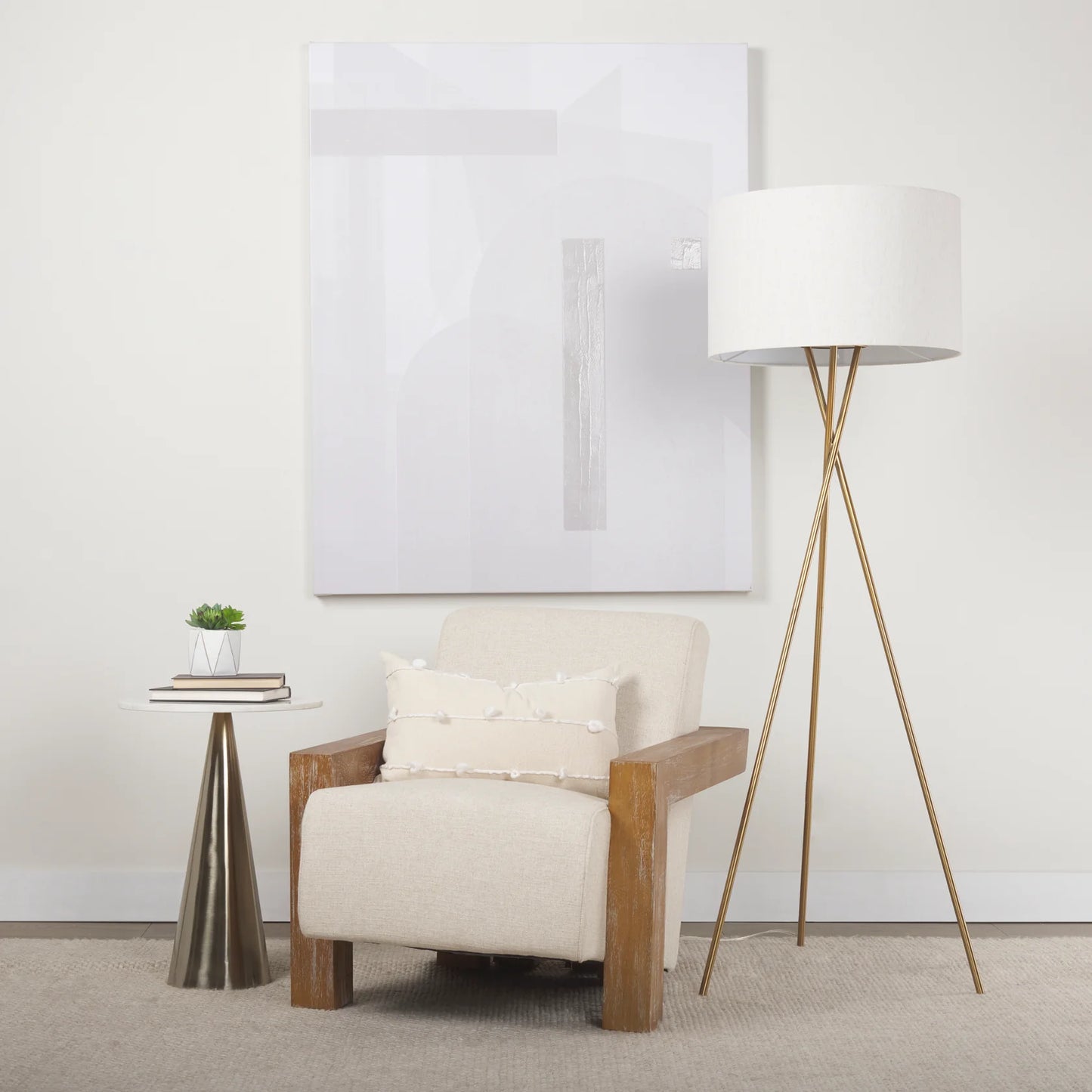 Sovereign Accent Chair: Elegant Hardwood Frame with Plush Cream Upholstery and Brown Wood, Offering Luxurious Comfort