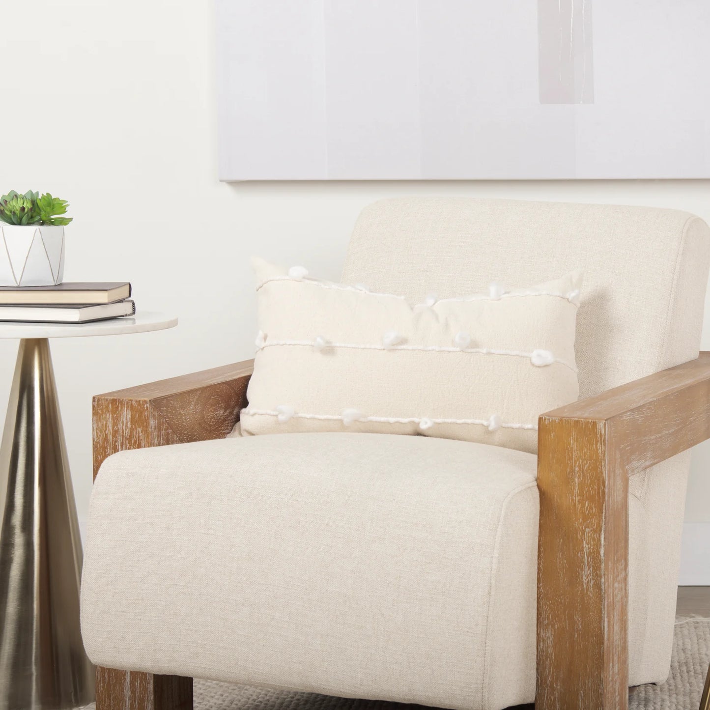 Sovereign Accent Chair: Elegant Hardwood Frame with Plush Cream Upholstery and Brown Wood, Offering Luxurious Comfort