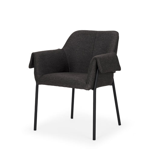 Brently Dining Chair with Gray Fabric and Matte Black Metal Legs - Set of 2, Modern and Sleek Seating