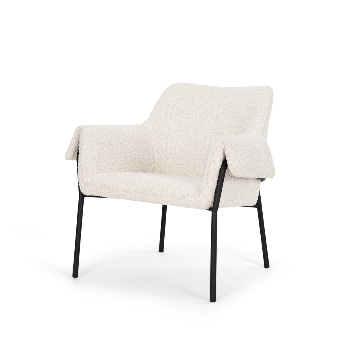 Brently Accent Chair w Cream Boucle Fabric & Matte Black Metal Legs