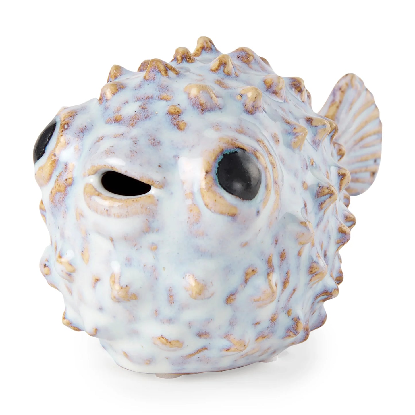Spike Ceramic Puffer Fish Decor – Coastal Nautical Accent with Textured Detailing & Elegant Gold Accents